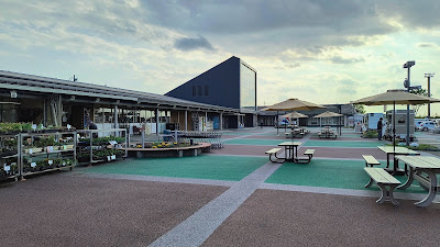 交流広場には屋外ベンチ・ピクニックテーブルが並ぶ。晴れた日はのんびりできる。