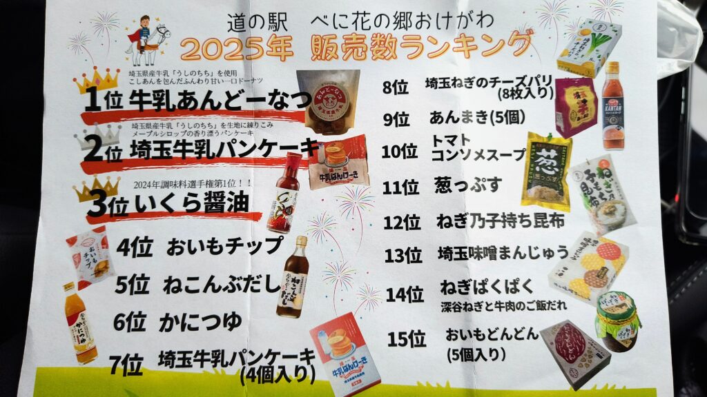 「道の駅べに花の郷おけがわ」2025年販売数ランキングのチラシ